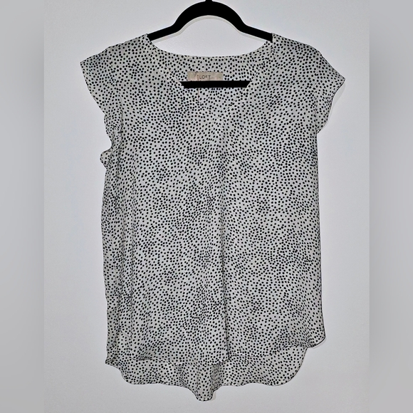 🌞 Loft Polkadot Short Sleeve Top Black and White Size S - Picture 1 of 6